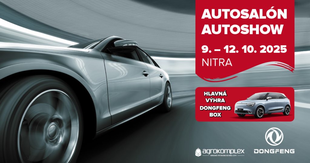 plagát autosalon sivé auto a červený nápis