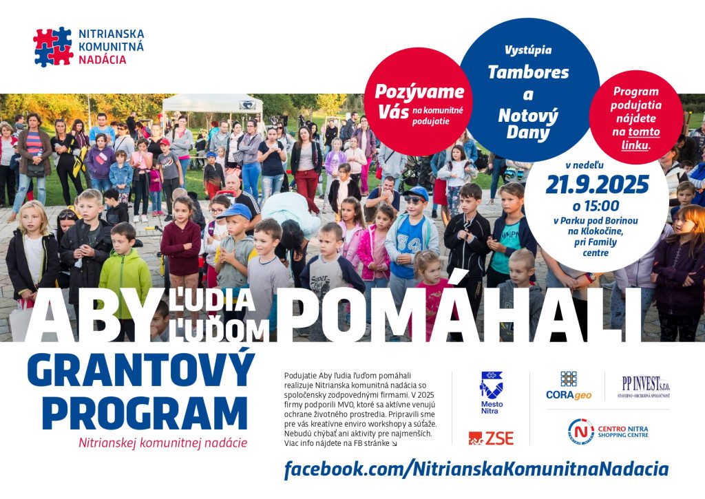 Plagát ktorý popisuje podujatie odovzdávania grantových šekov Nitrianskej komunitnej nadácie