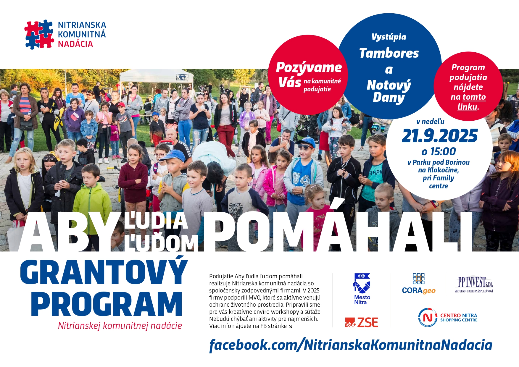 Plagát ktorý popisuje podujatie odovzdávania grantových šekov Nitrianskej komunitnej nadácie