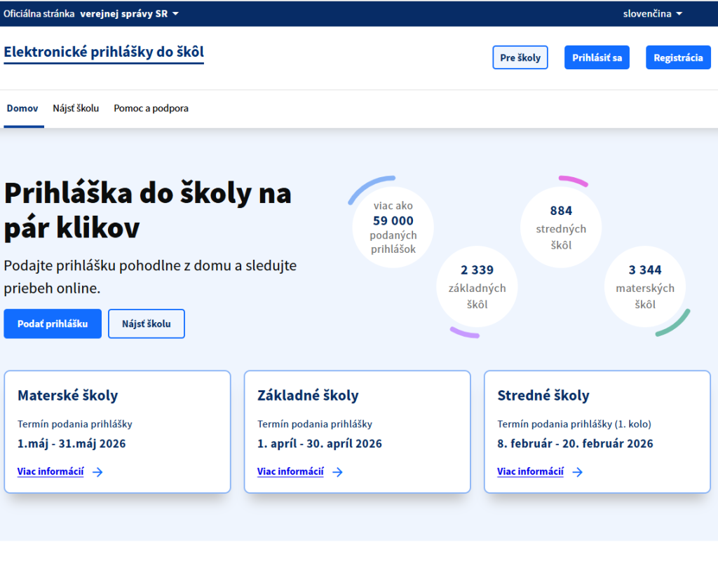 web elektronická prihláška na školu